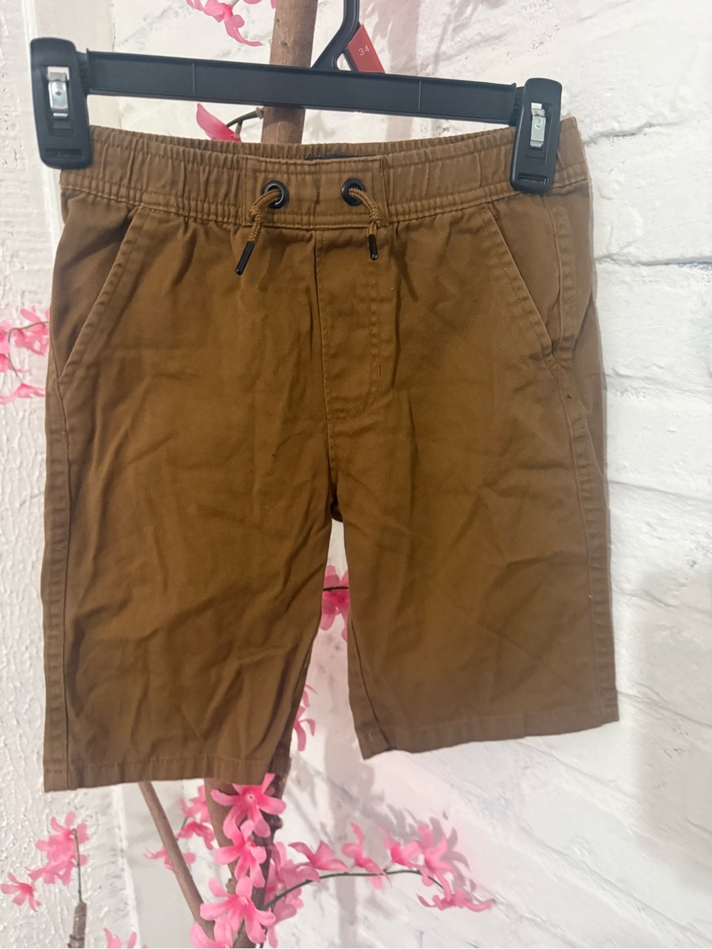Boy's Elastic Drawstring Flat Front Shorts - Brown